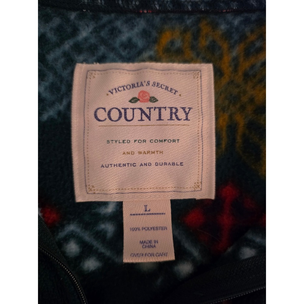 Victorias Secret Country Fleece Quarter Zip Pullover Fair Isle Teal Red Large - Picture 5 of 5